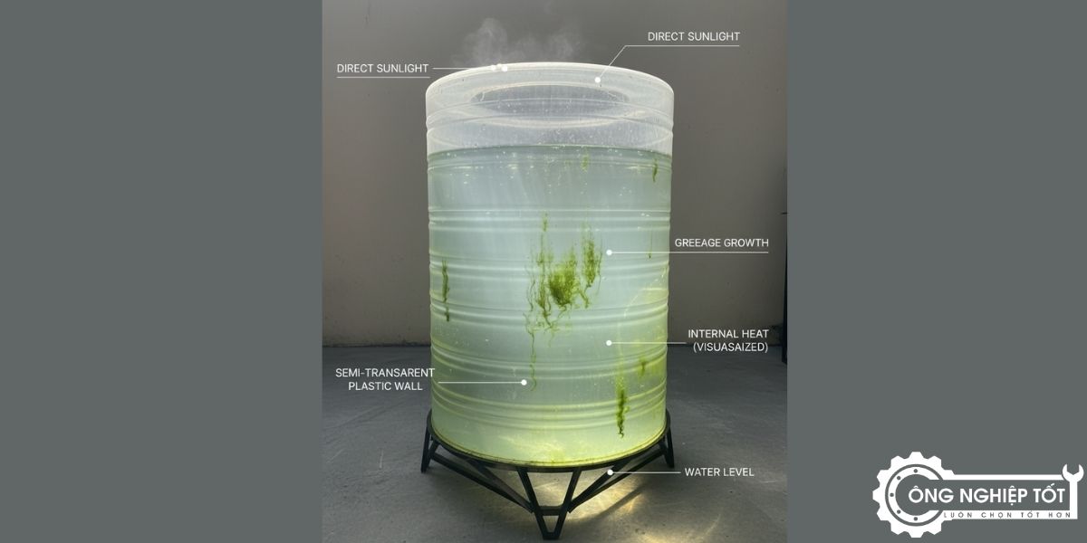 Bồn nước bị rêu do ánh nắng trực tiếp